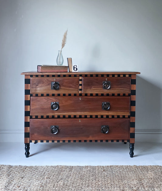 Antique Arts & Crafts Mahogany Drawers with Black Details