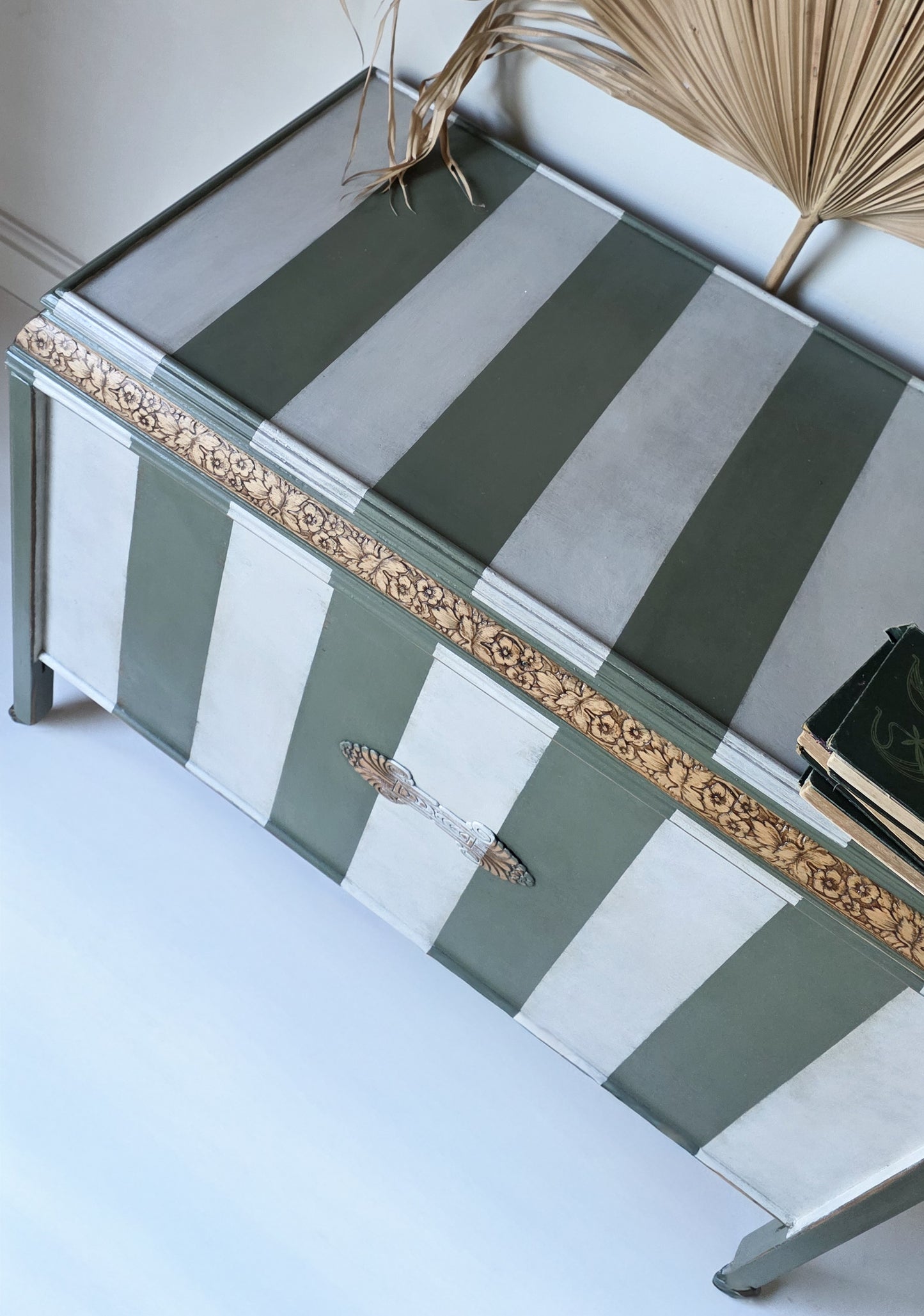 The Cheshire Green Stripe Blanket Box Ottoman