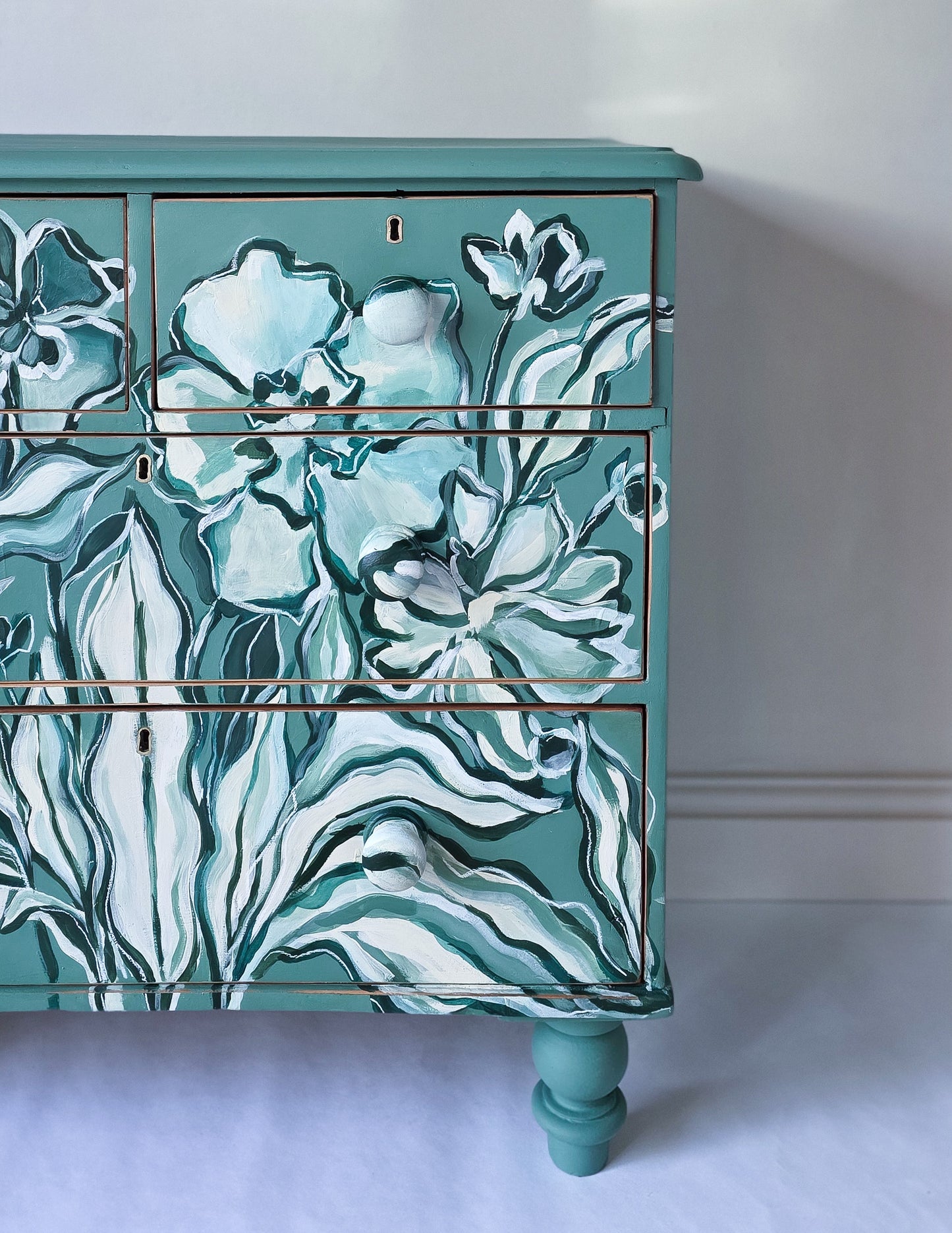 The Flora Hand-painted Floral Folk Painted Chest of Drawers