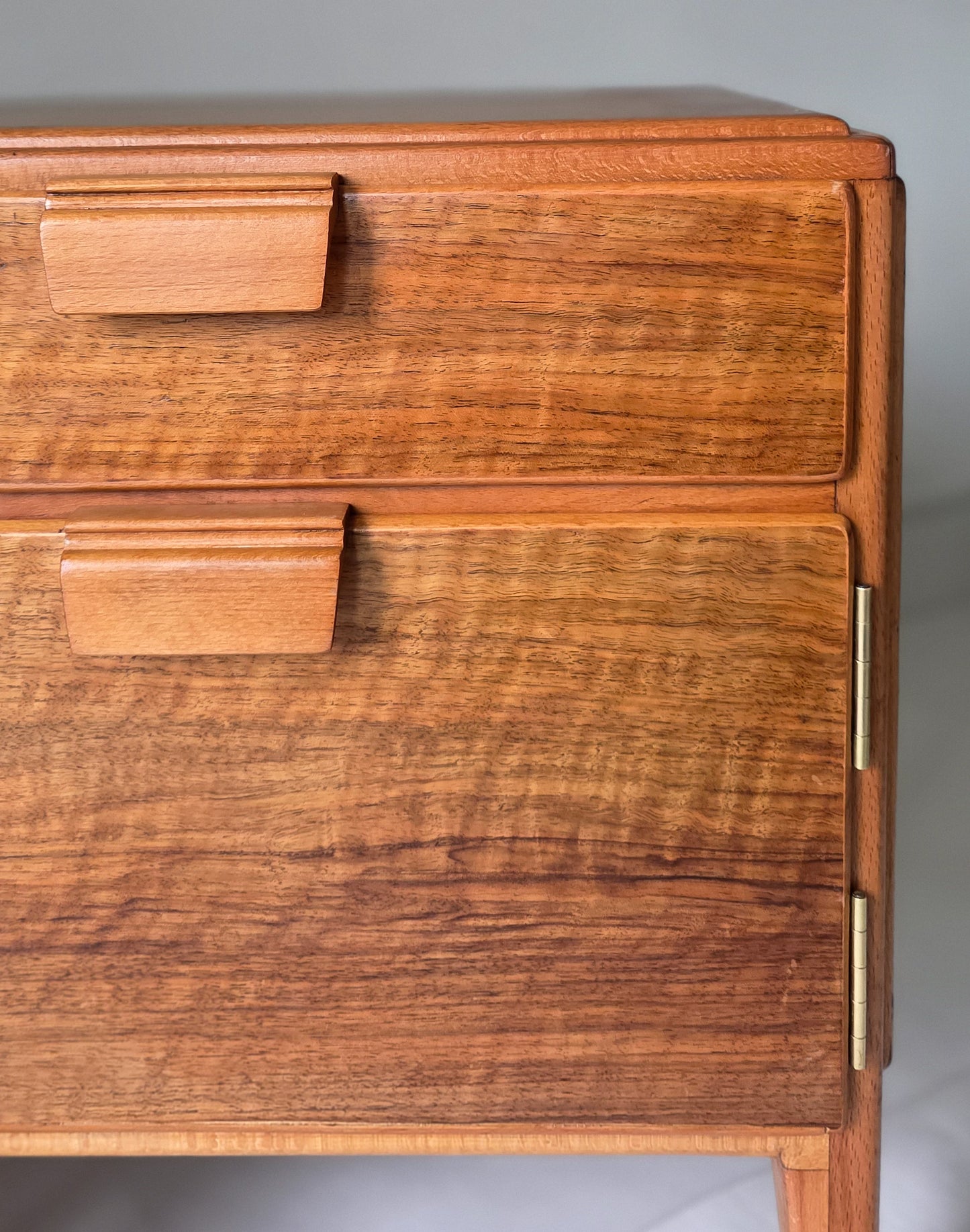 The Loughborough Pair of Mid Century Walnut Veneer & Teak Bedside Cabinets
