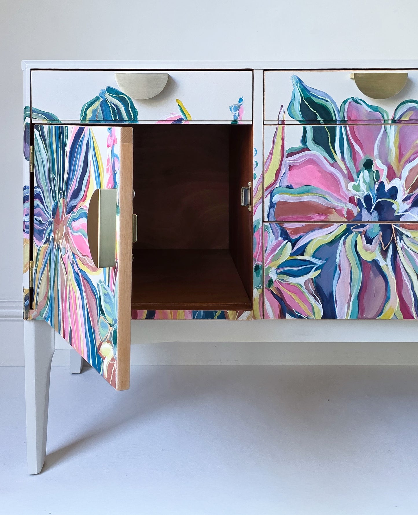 The Eden Hand-painted Floral Mid Century Sideboard