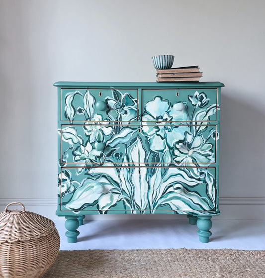 The Flora Hand-painted Floral Folk Painted Chest of Drawers