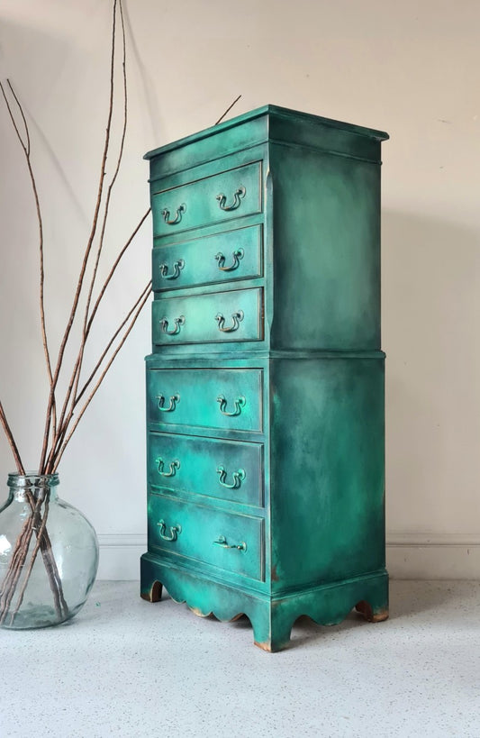 Painterly Green Tall Chest of Drawers by Chloe Kempster