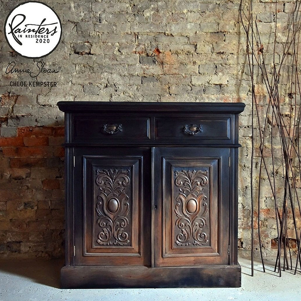Edwardian Mahogany carved Sideboard with black ombre paint effect.
