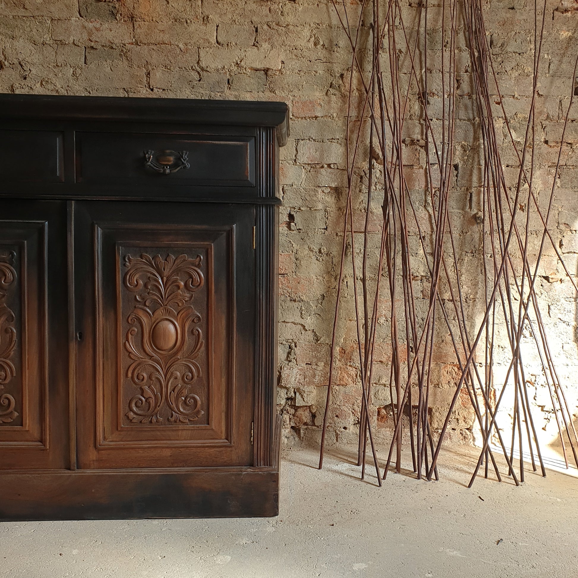Edwardian Mahogany carved Sideboard with black ombre paint effect.