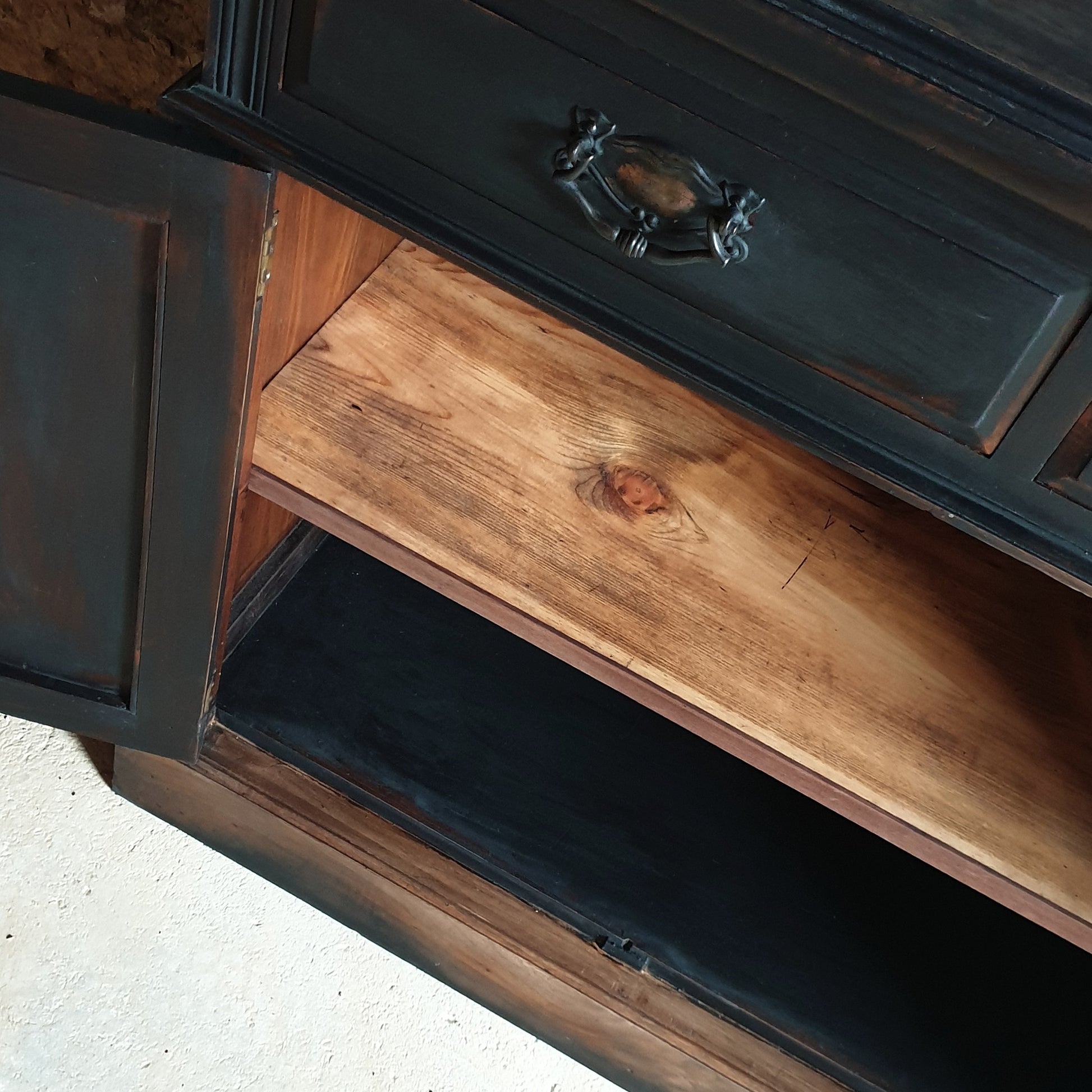 Edwardian Mahogany carved Sideboard with black ombre paint effect.