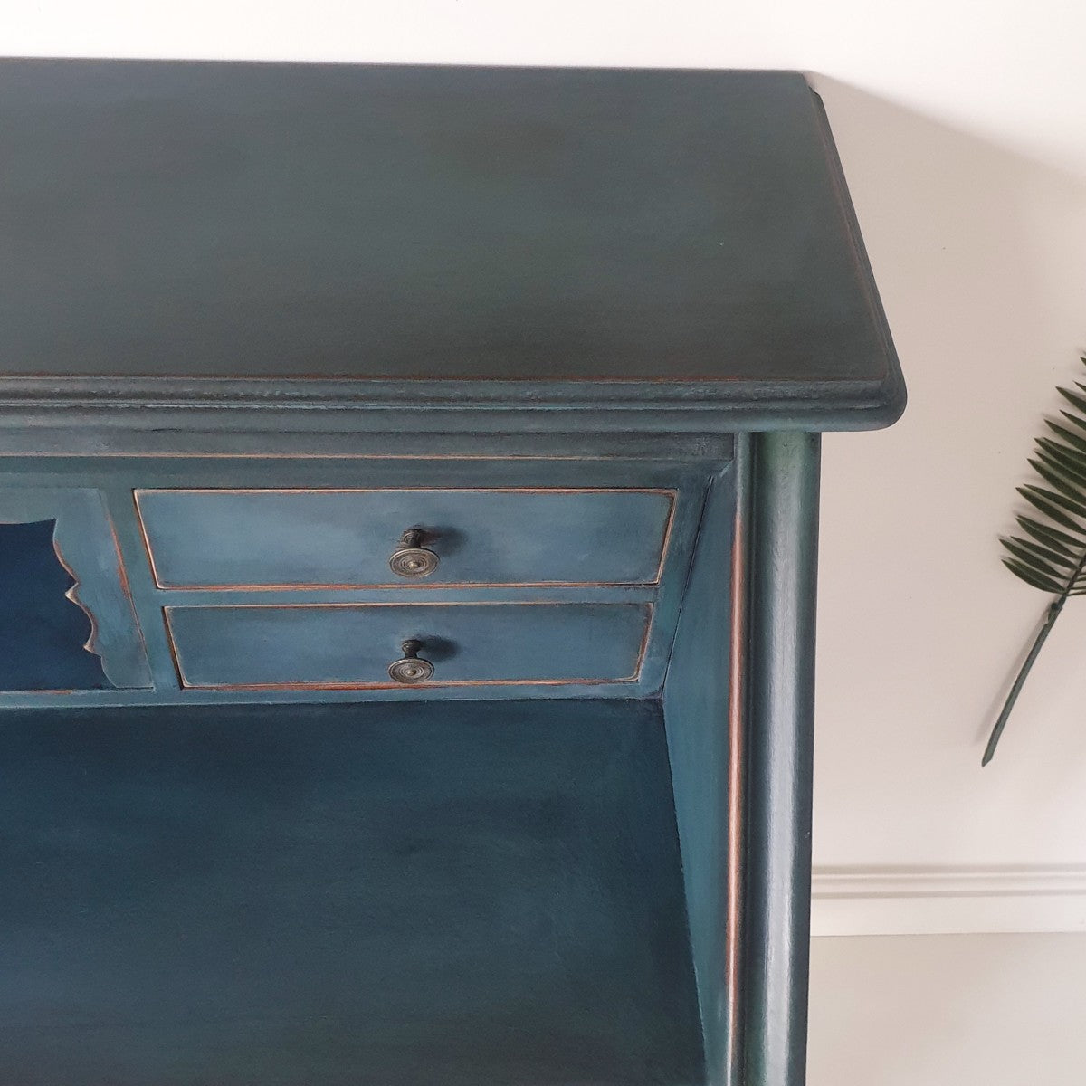 Hand painted Carved Bureau Sideboard with Faded Palm Decoupage. 