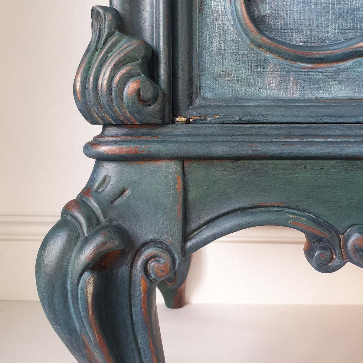 Hand painted Carved Bureau Sideboard with Faded Palm Decoupage. 