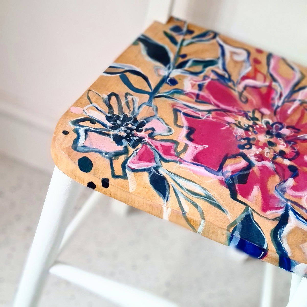 Vintage Chair with Hand-painted floral seat.