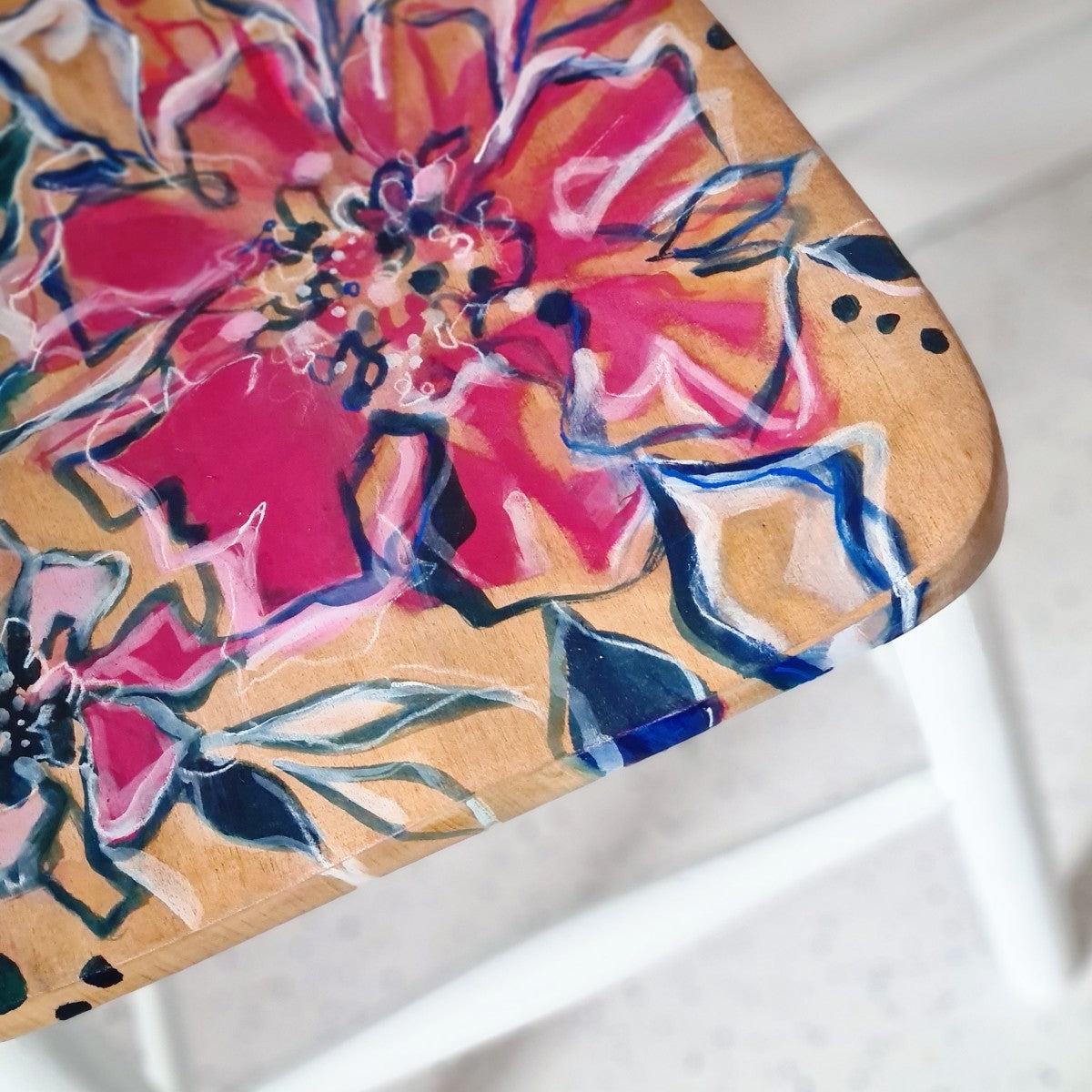 Vintage Chair with Hand-painted floral seat.