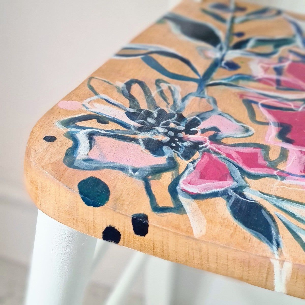 Vintage Chair with Hand-painted floral seat.