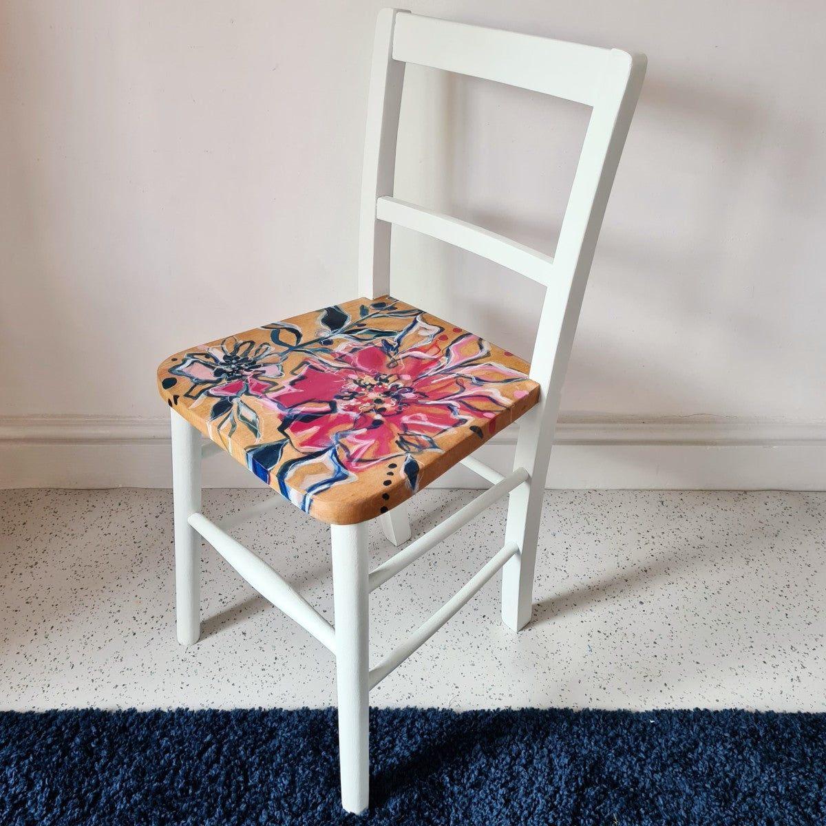 Vintage Chair with Hand-painted floral seat.