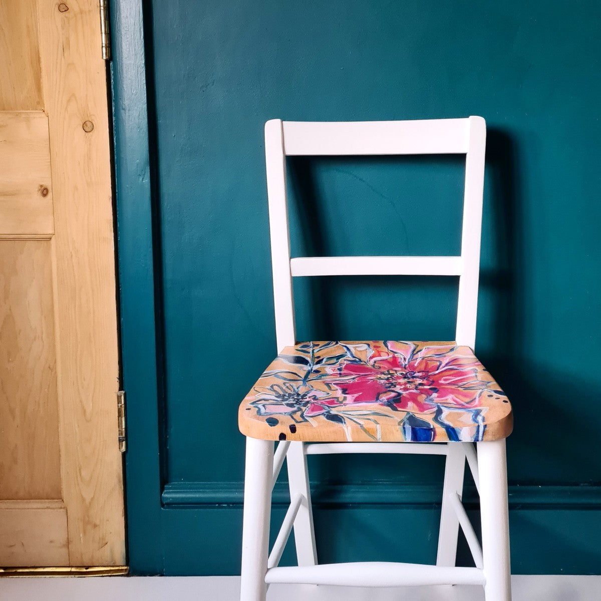 Vintage Chair with Hand-painted floral seat.
