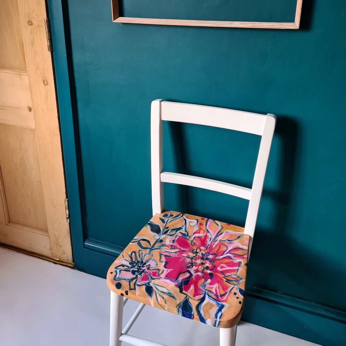 Vintage Chair with Hand-painted floral seat.