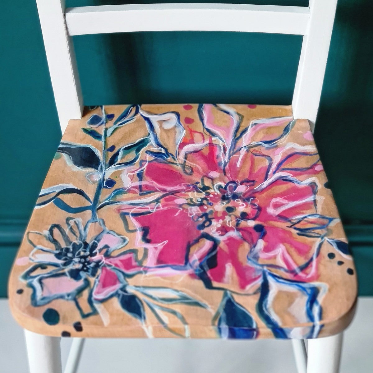 Vintage Chair with Hand-painted floral seat.