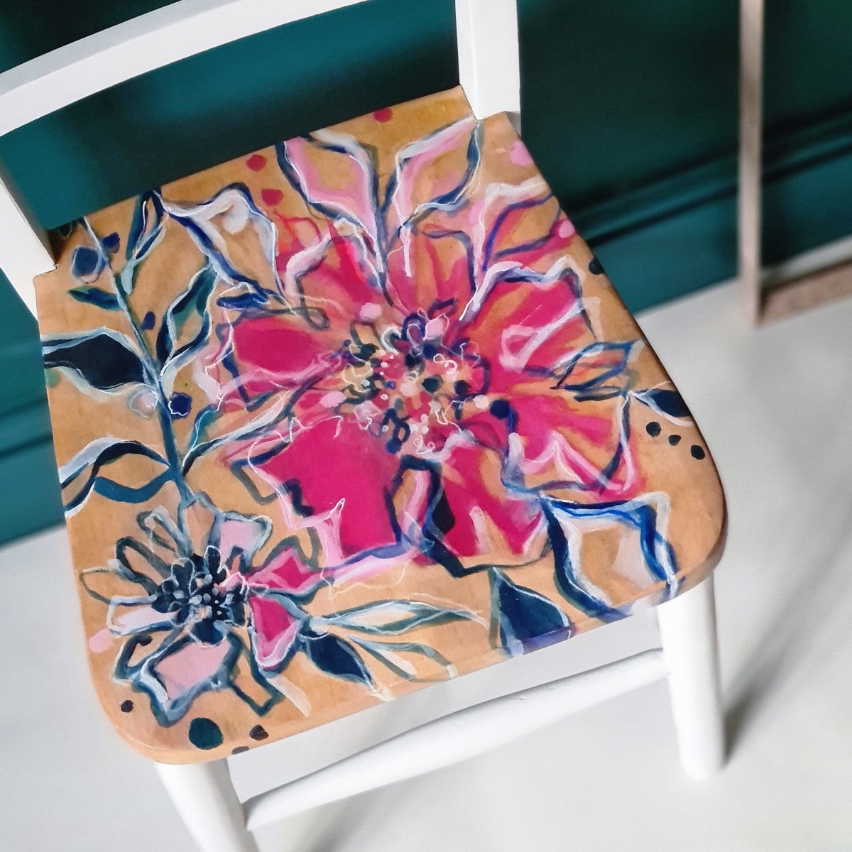 Vintage Chair with Hand-painted floral seat.