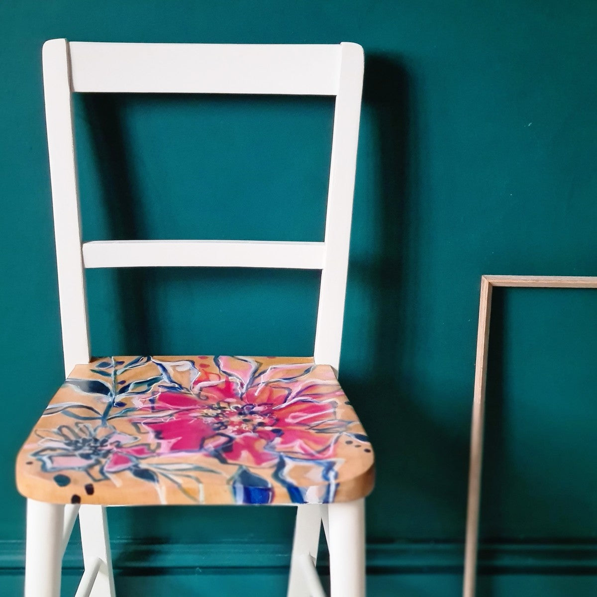 Vintage Chair with Hand-painted floral seat.