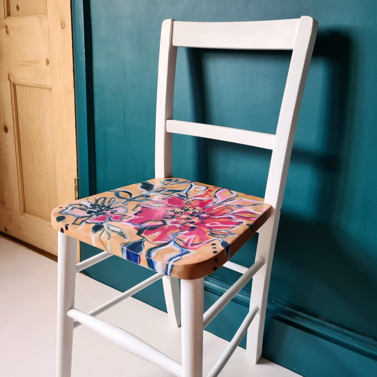 Vintage Chair with Hand-painted floral seat.