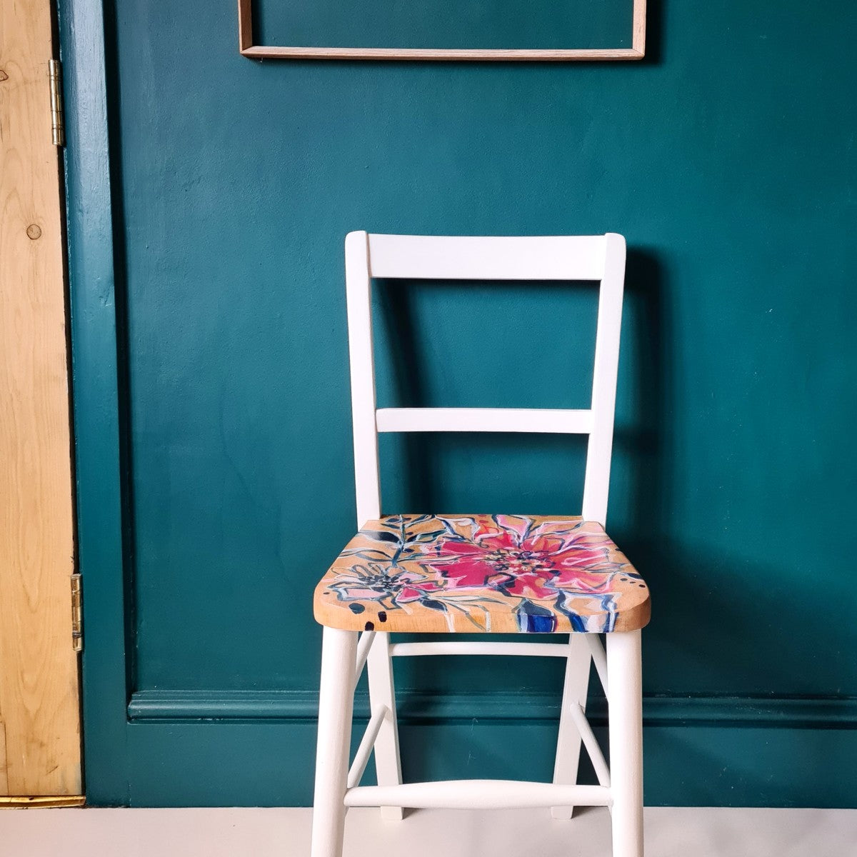 Vintage Chair with Hand-painted floral seat.