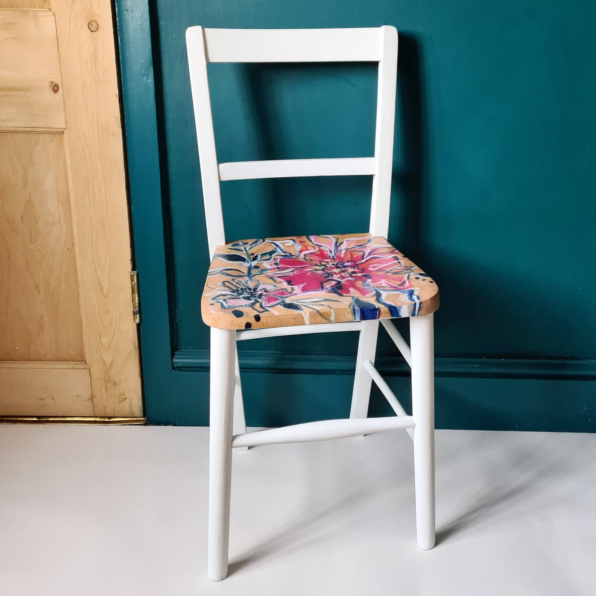 Vintage Chair with Hand-painted floral seat.
