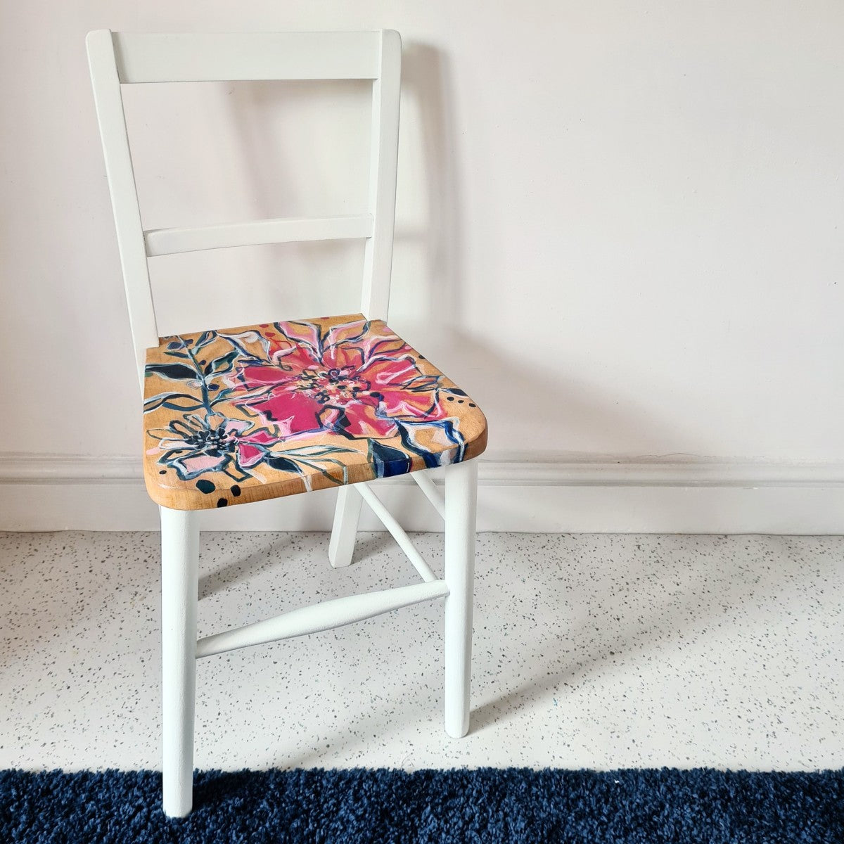 Vintage Chair with Hand-painted floral seat.