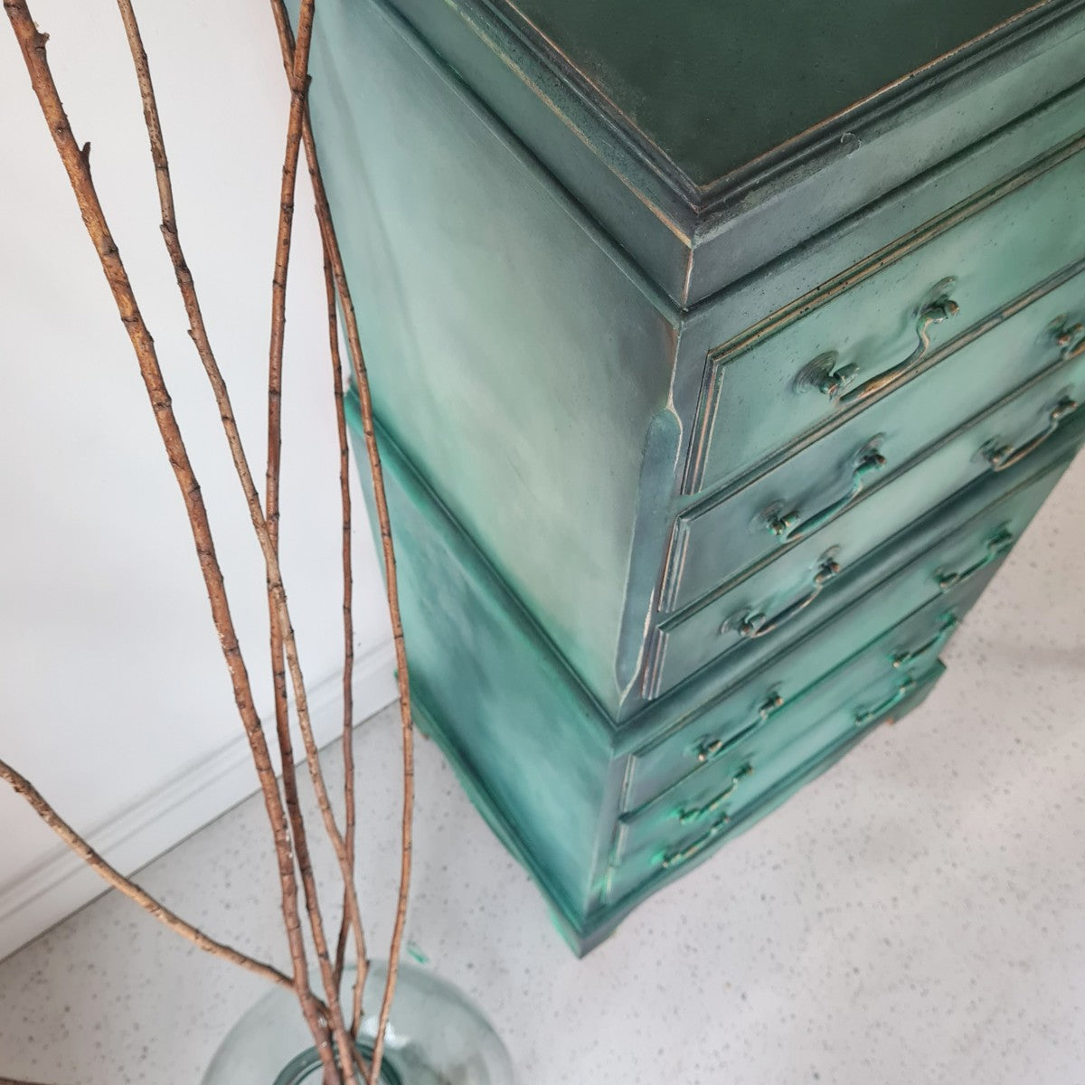 Painterly Green Tall Chest of Drawers by Chloe Kempster